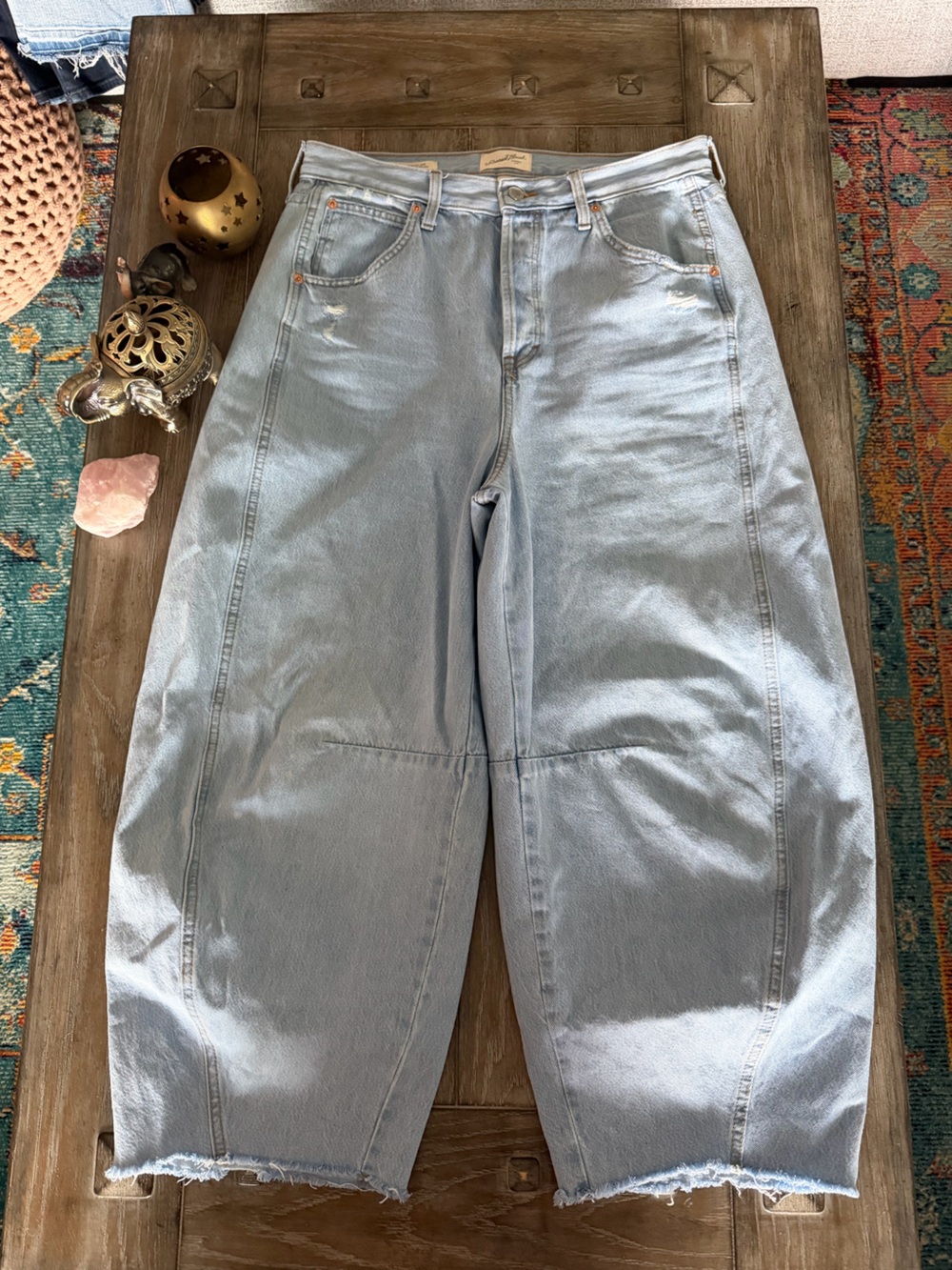 High Rise Barrel Light Wash Denim Jeans - Picture 3 of 13